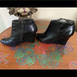 Black leather wedge booties, gently worn size 8.